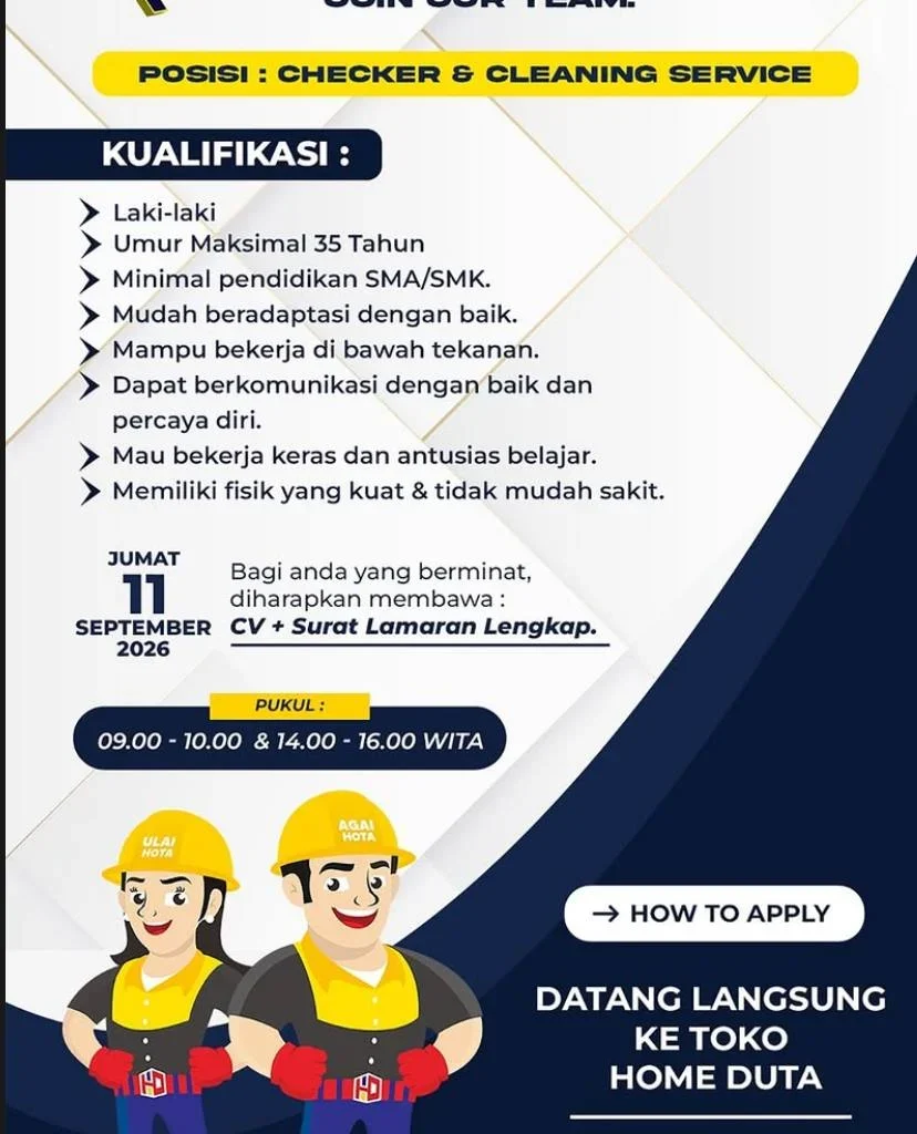 Syarat lowongan pekerjaan Home Duta