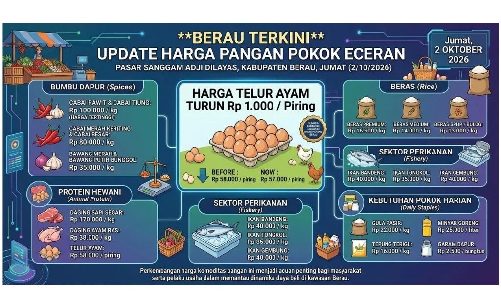 Harga pangan pokok di Pasar Sanggam Berau. (AI Gemini)