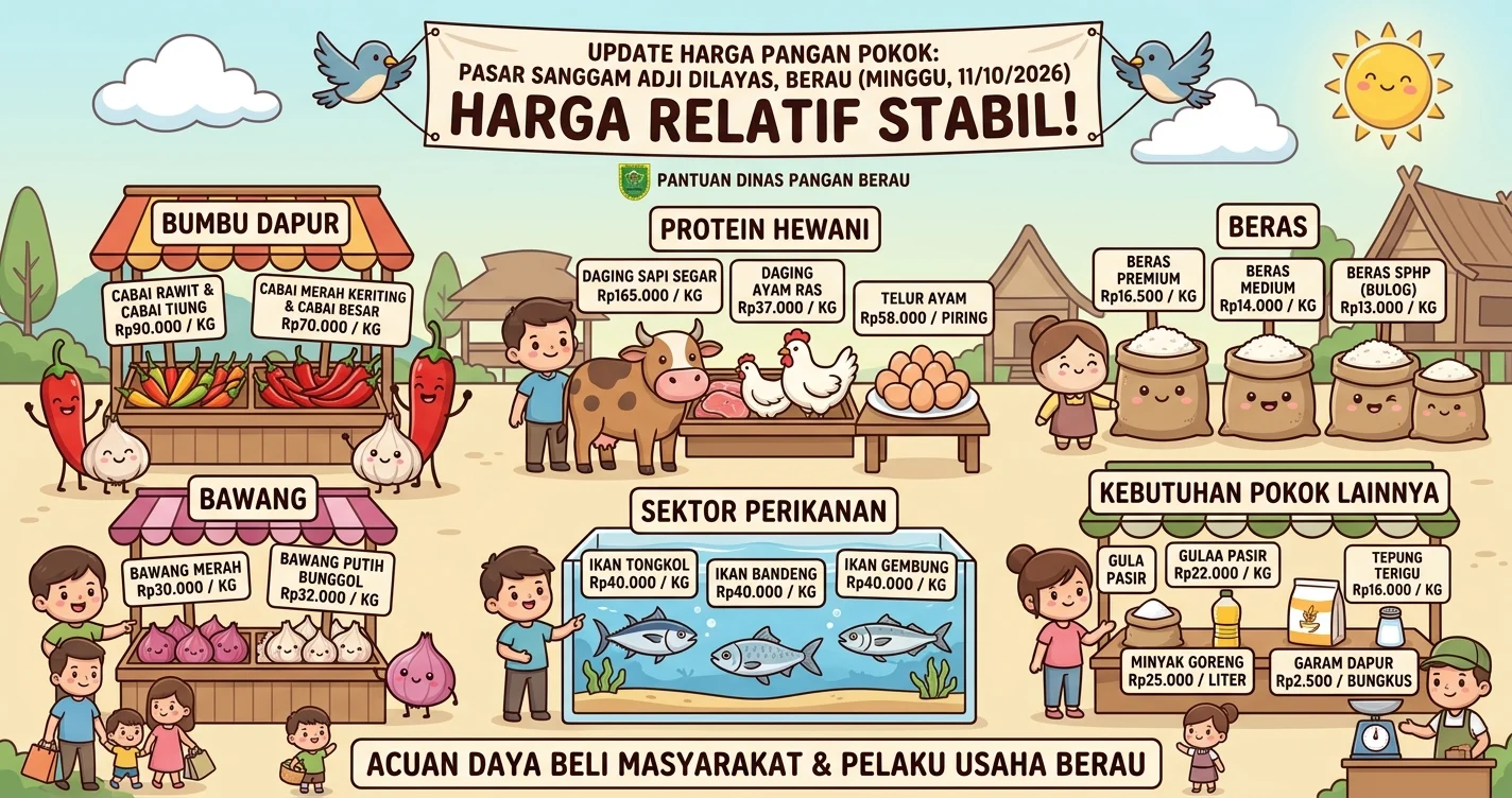 Harga pangan pokok di Pasar Sanggam Adji Dilayas, Berau. (AI Gemini)