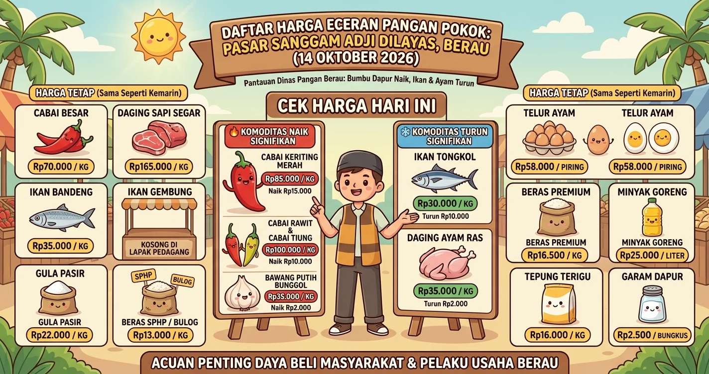 Harga pangan pokok di Pasar Sanggam Berau hari ini. (AI Gemini)