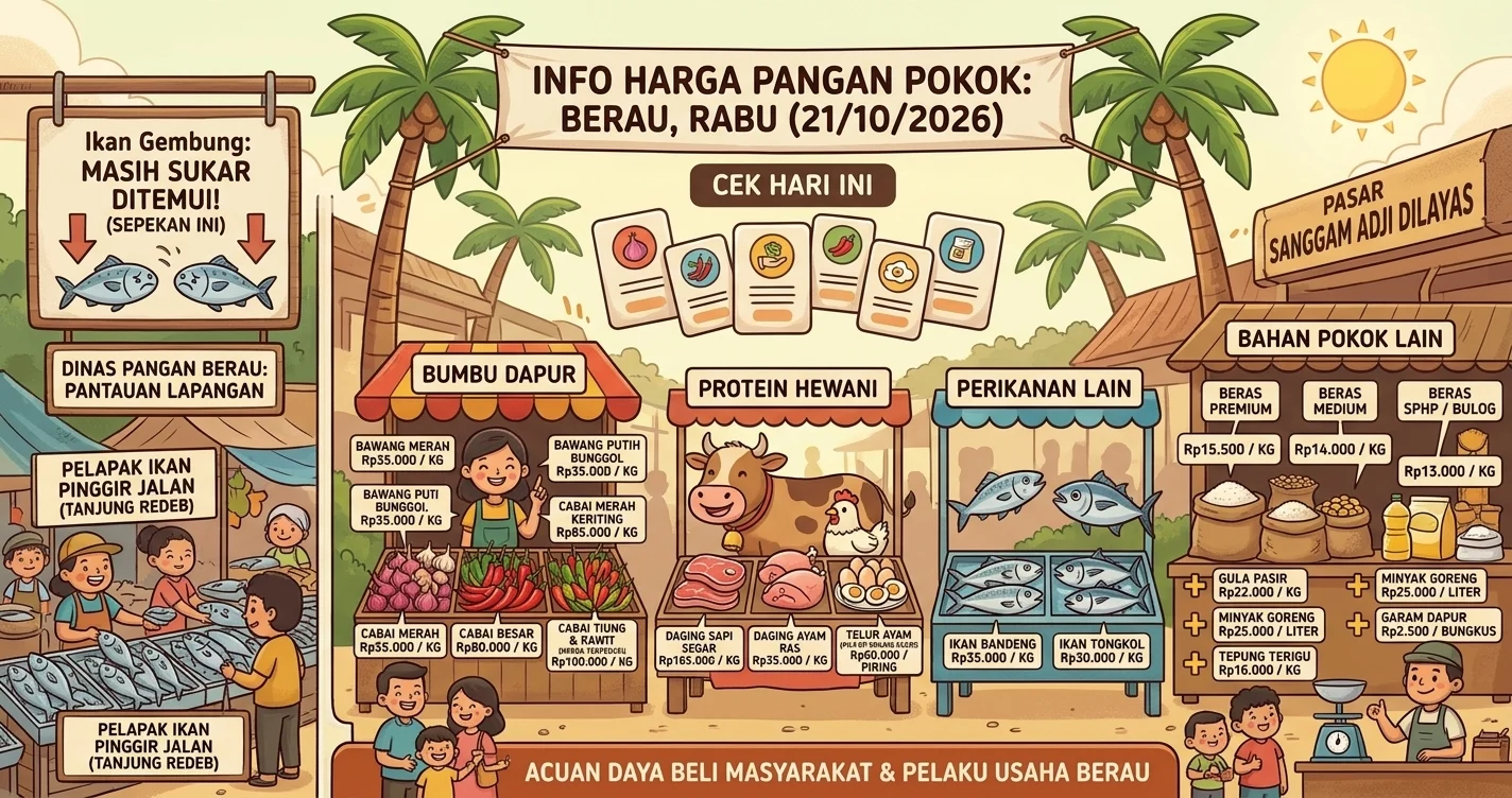 Harga pangan pokok di Pasar Sanggam Berau. (AI Gemini)