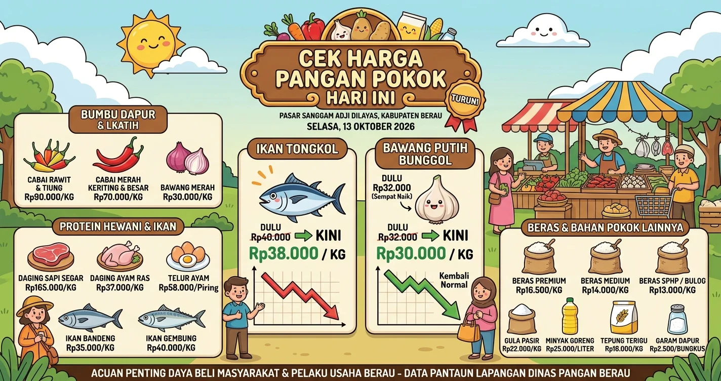 Harga pangan pokok di Pasar Sanggam Berau hari ini. (AI Gemini)