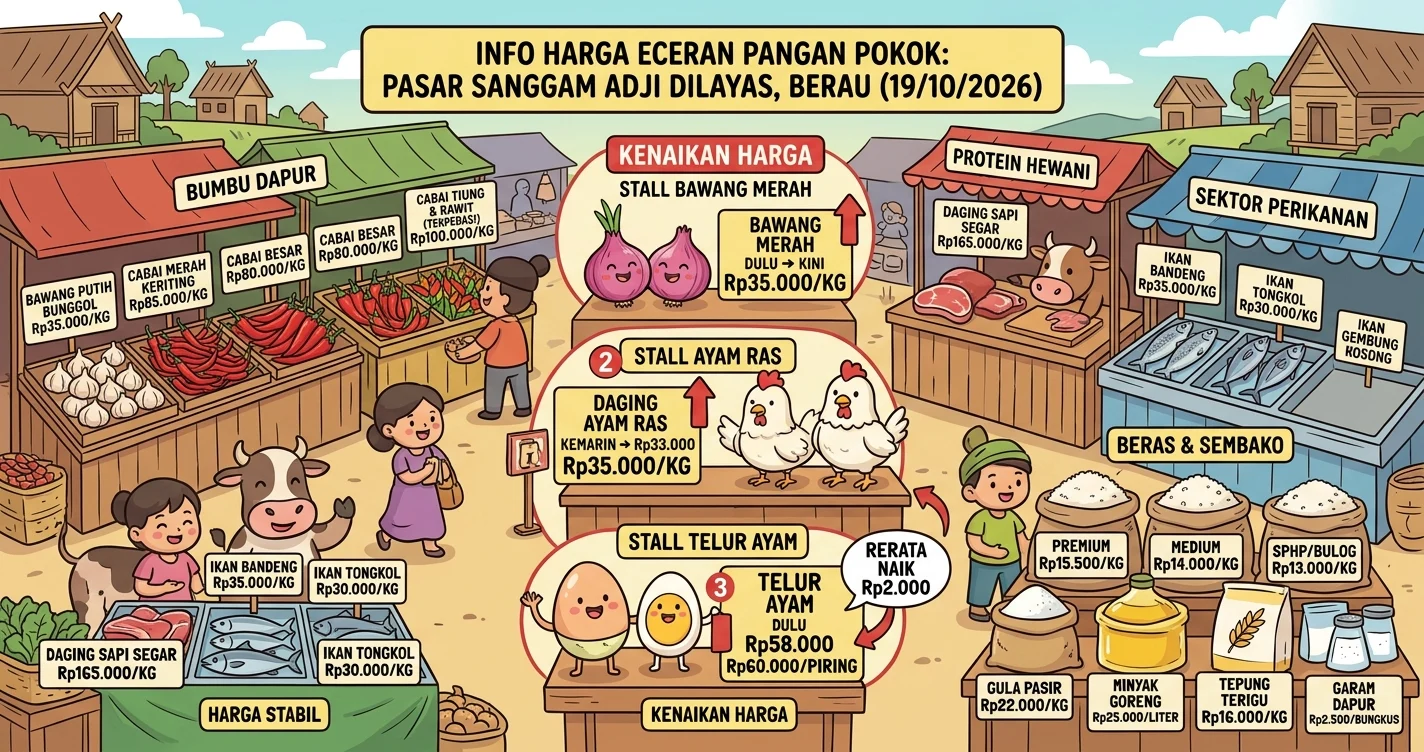 Harga pangan pokok di Pasar Sanggam Berau. (AI Gemini)