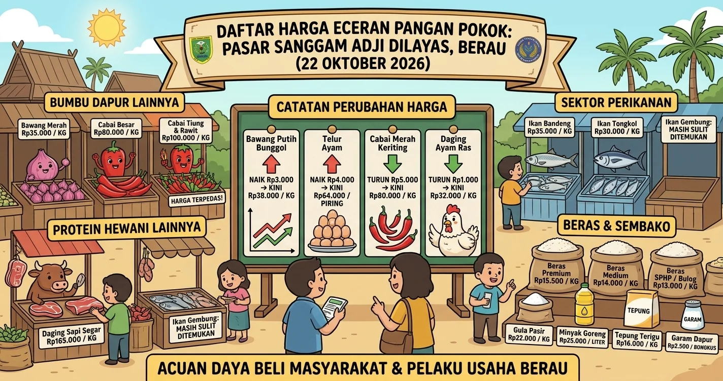 Harga pangan pokok di Pasar Sanggam Berau. (AI Gemini)