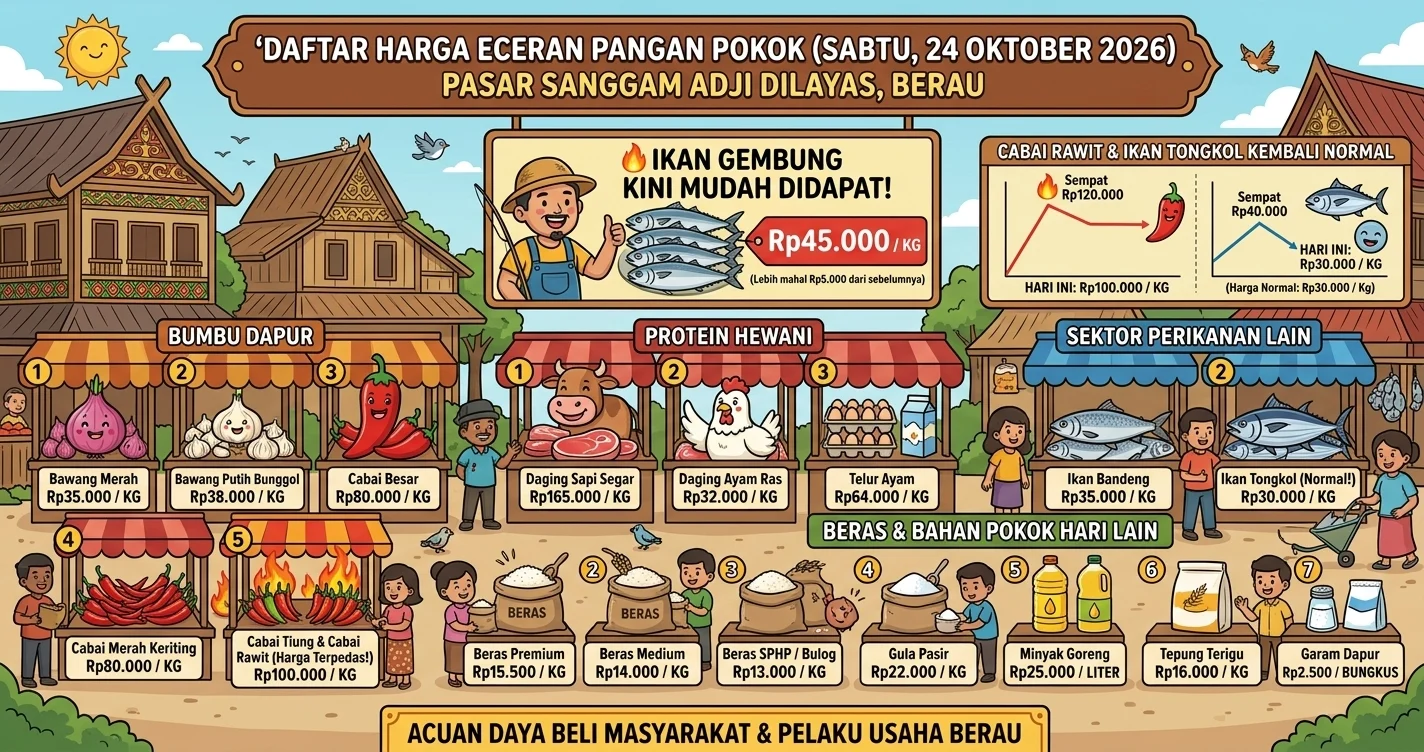 Harga pangan pokok di Pasar Sanggam Berau. (AI Gemini)
