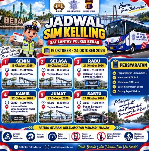 Jadwal lengkap layanan SIM keliling di Berau. (IG: @satlantas_polres_berau)