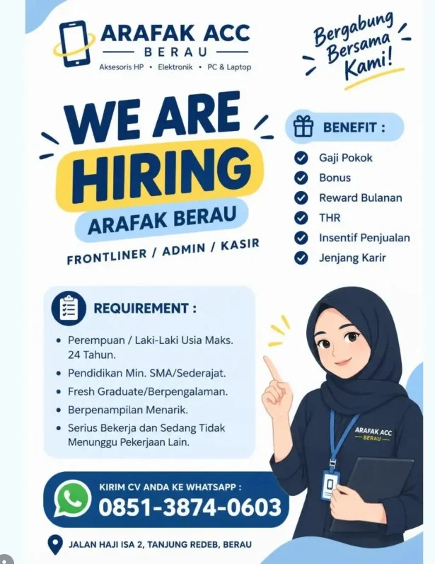 Pengumuman pembukaan lapangan kerja Arafak ACC Berau. (IG: @infolokerberau)