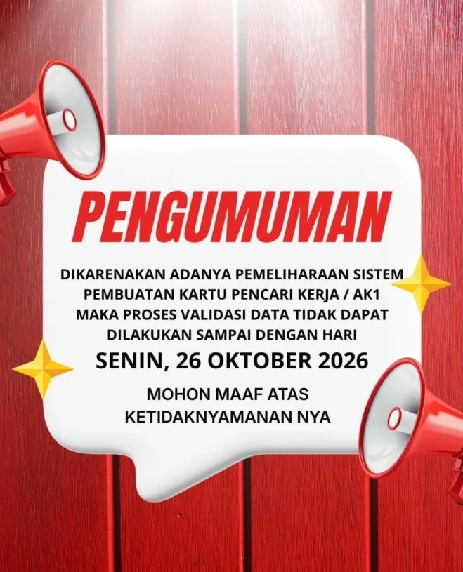 Pengumuman penghentian sementara pengurusan berkas AK1 Disnakertrans Berau. (IG: @disnakertrans_beraukab)