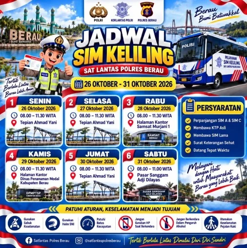 Jadwal lengkap SIM Keliling Satlantas Polres Berau. (IG: @satlantas_polres_berau)