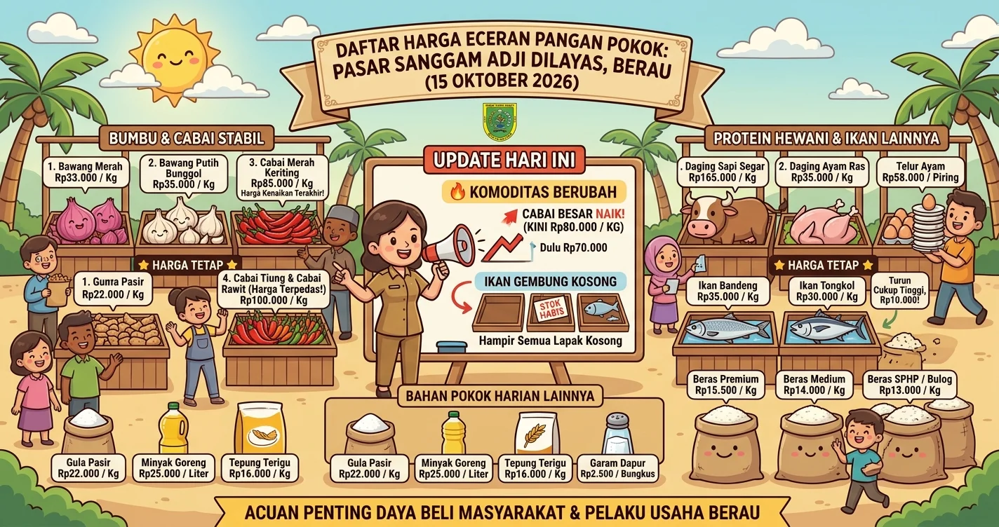 Update harga pangan pokok di Pasar Sanggam Berau. (AI Gemini)