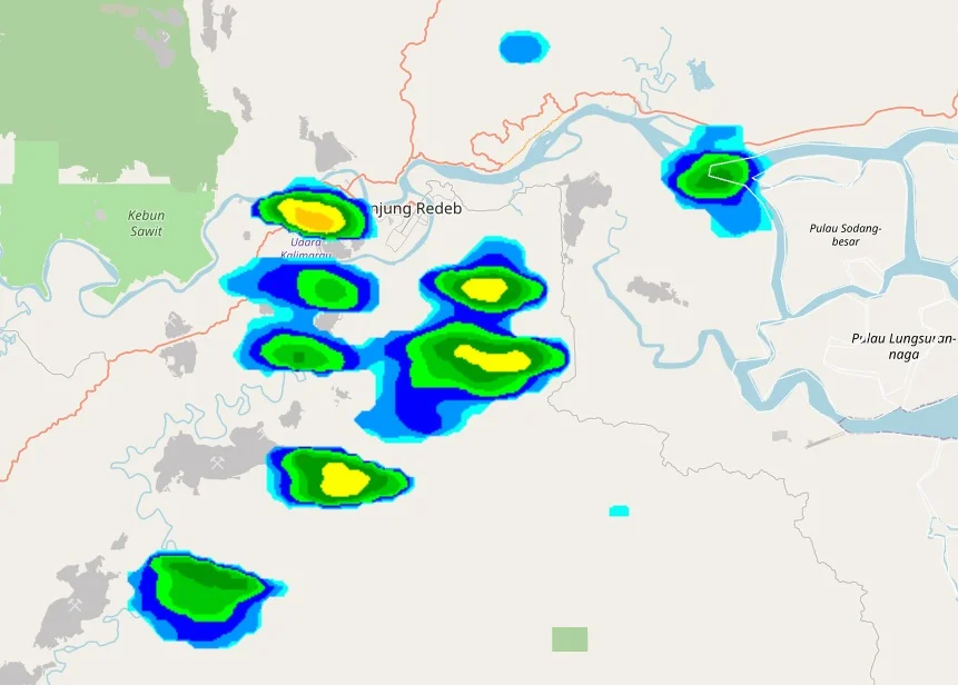 Citra radar BMKG Stamet Kalimarau terkait potensi hujan di kawasan perkotaan Kabupaten Berau. (BMKG Stamet Kalimarau)