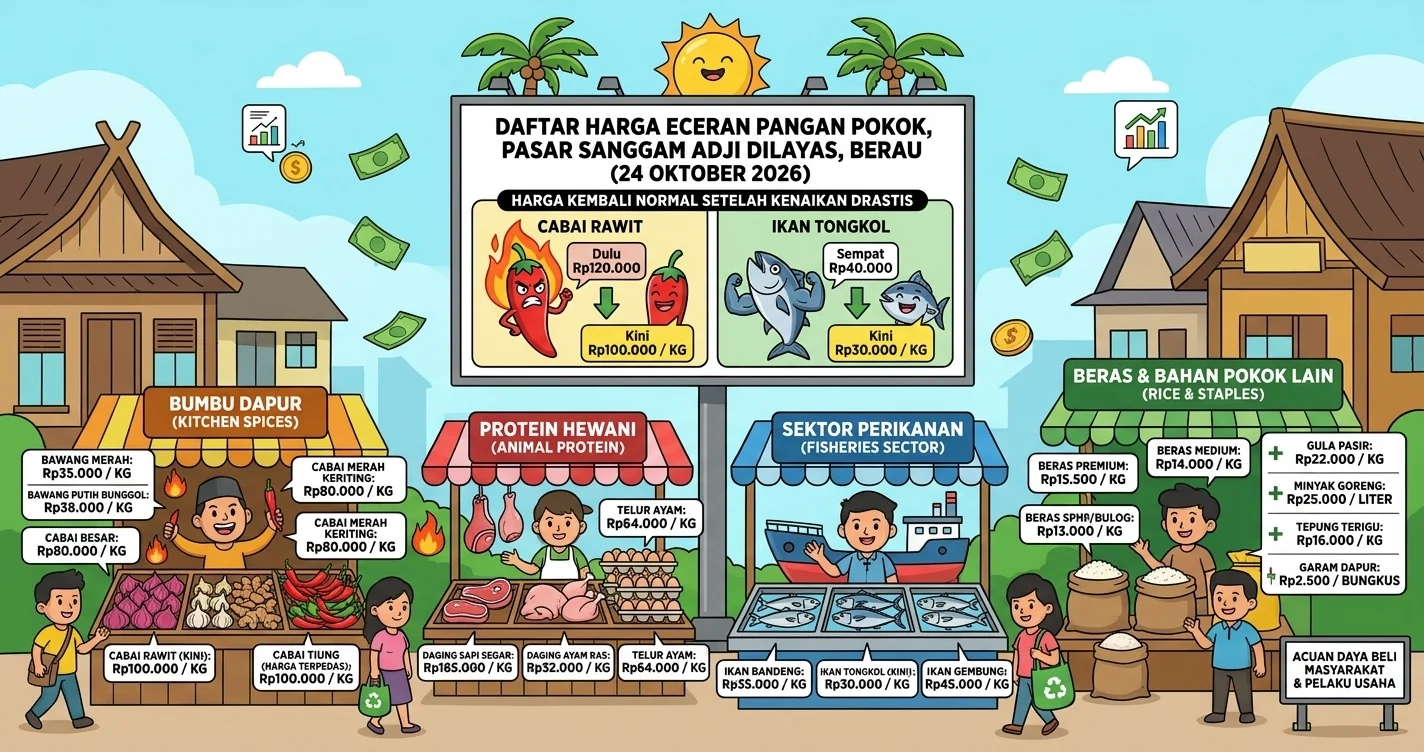 Harga pangan pokok di Pasar Sanggam Berau hari ini. (AI Gemini)