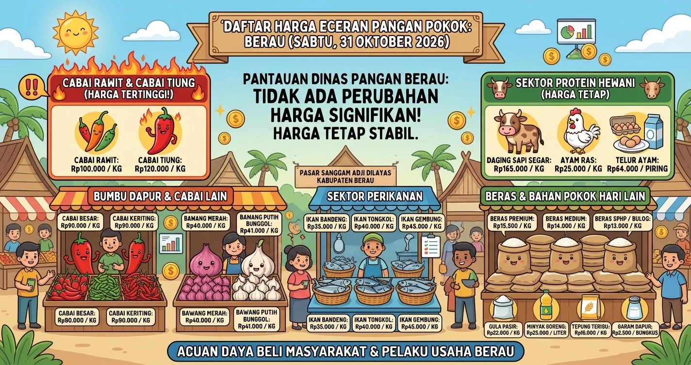 Update harga pangan pokok di Pasar Sanggam Berau. (AI Gemini)