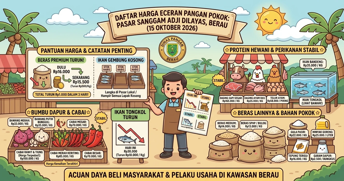 Harga pangan pokok di pasar Sanggam Berau. (AI Gemini)
