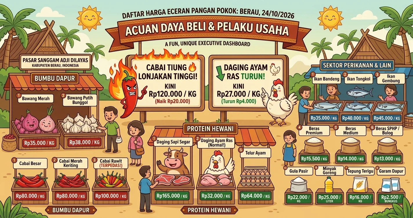 Update harga pangan pokok di Pasar Sanggam Berau. (AI Gemini)
