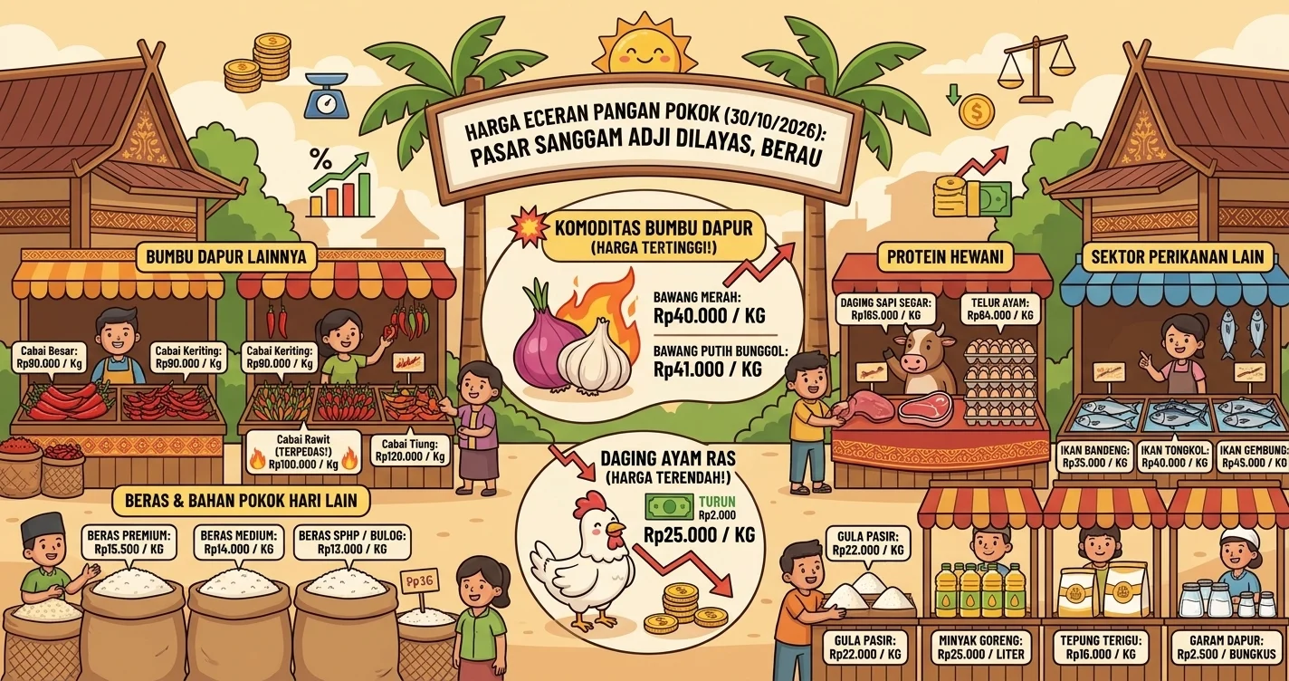 Update harga pangan pokok di Pasar Sanggam Berau. (AI Gemini)